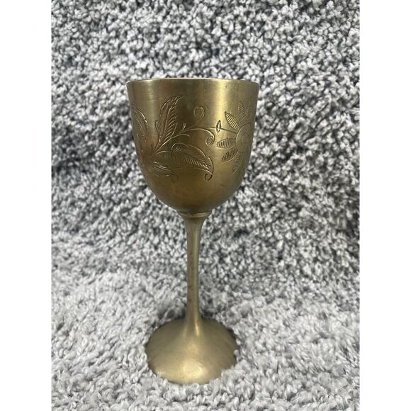 Vintage Emblem of Saudi Arabia Engraved Sabres & Palm Trees Brass Wine Goblet - Picture 10 of 12